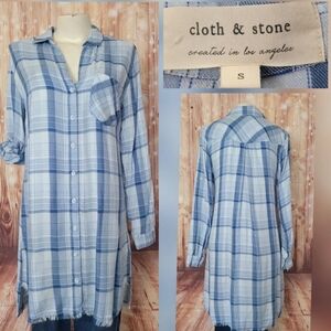 Cloth & Stone Light Blue Plaid Shirt Dress